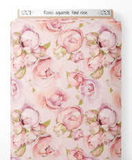 Tissu - Roses aquarelle fond rose