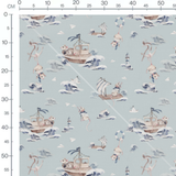 Tissu - Souris marins et vagues