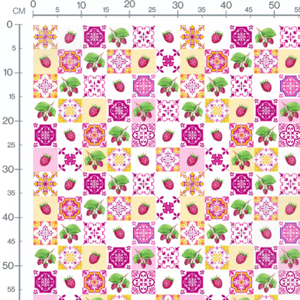 Tissu - Framboises et carreaux colorés