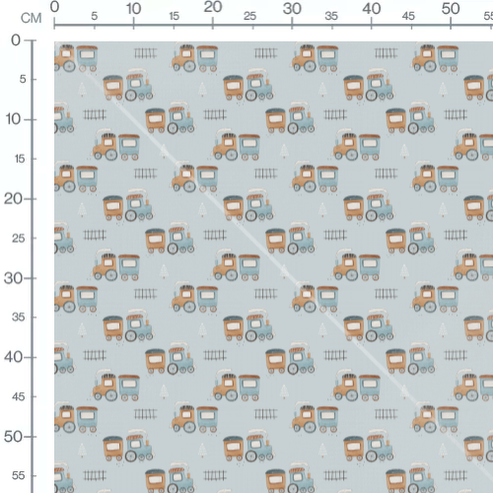 Tissu - Trains vintage sur fond bleu