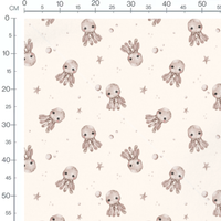 Tissu - Pieuvres roses et étoiles beige