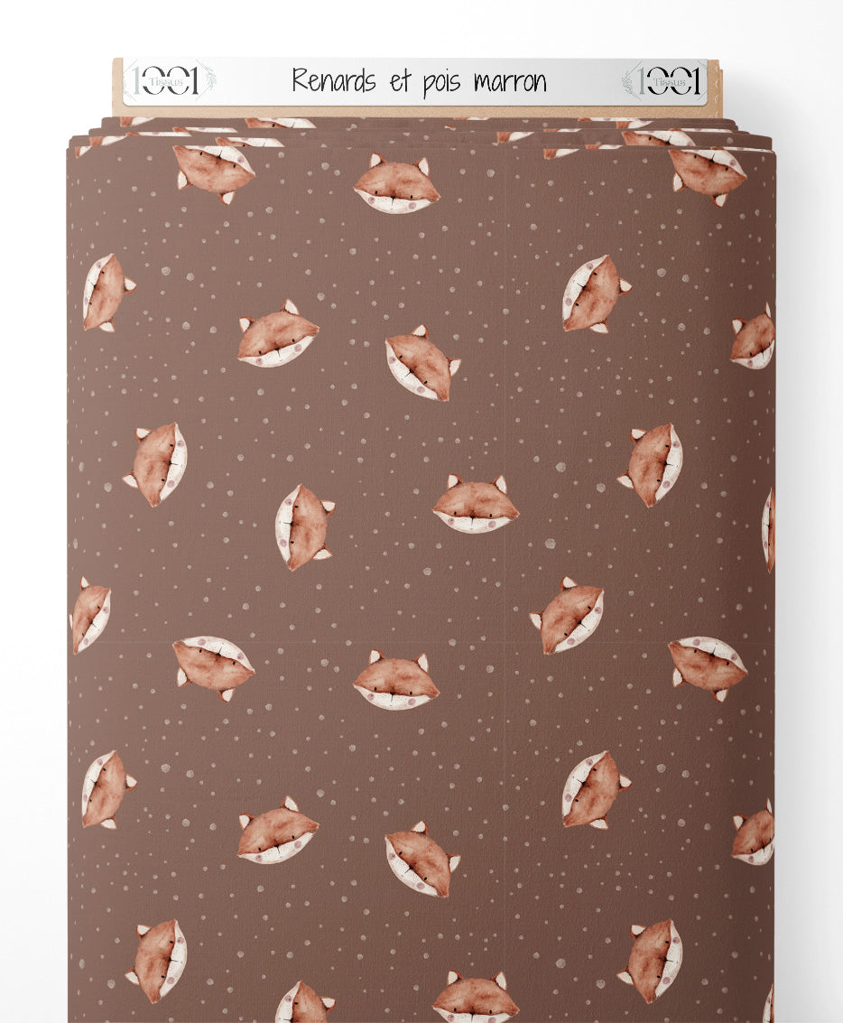 Tissu - Renards et pois marron
