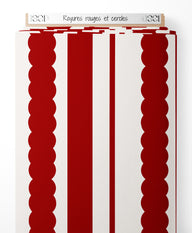 Tissu - Rayures rouges et cercles