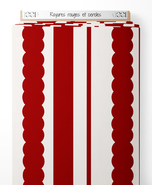 Tissu - Rayures rouges et cercles