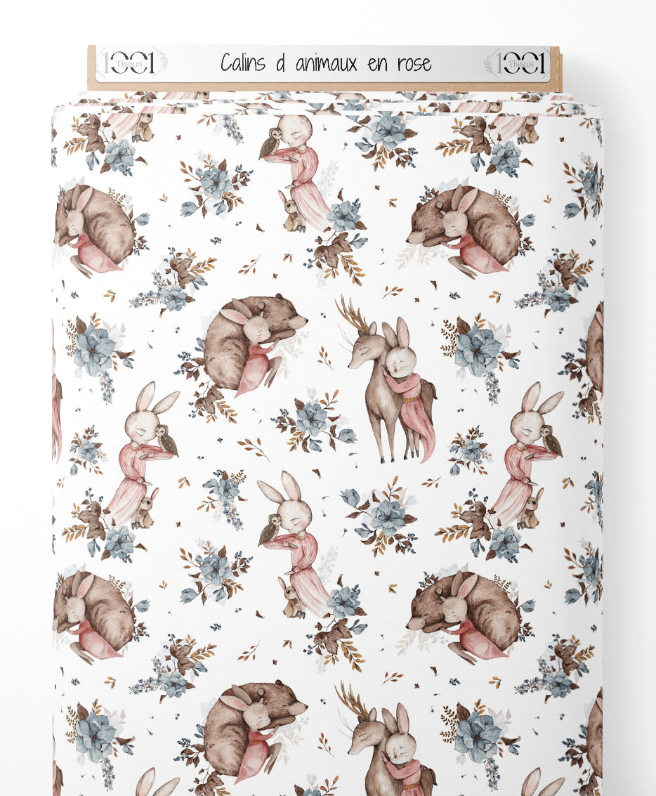 Tissu - Câlins d'animaux en rose