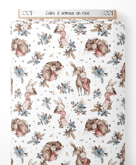 Tissu - Câlins d'animaux en rose