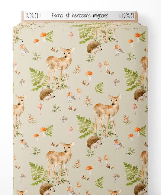 Tissu - Faons et hérissons mignons