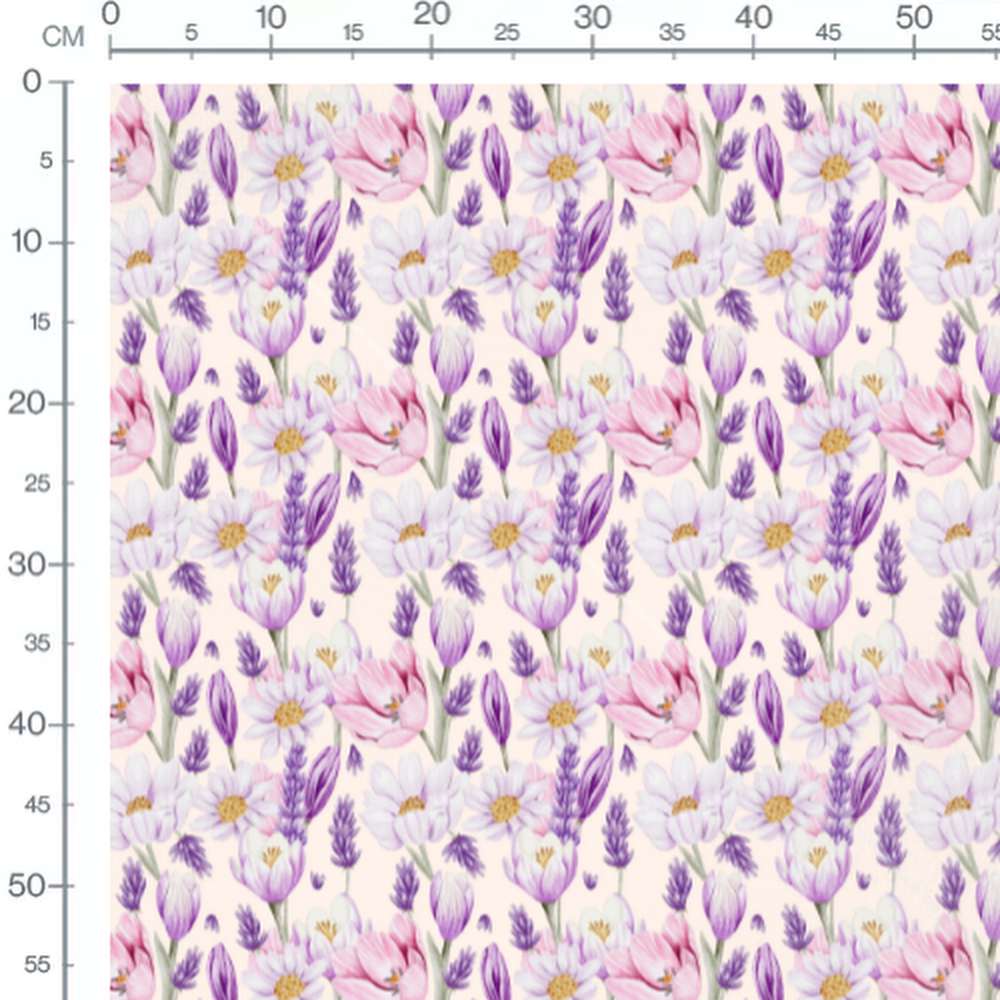 Tissu - Fleurs roses et jaunes crème