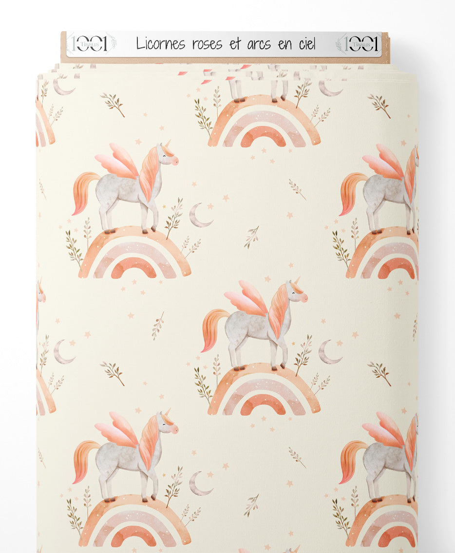 Tissu - Licornes roses et arcs-en-ciel