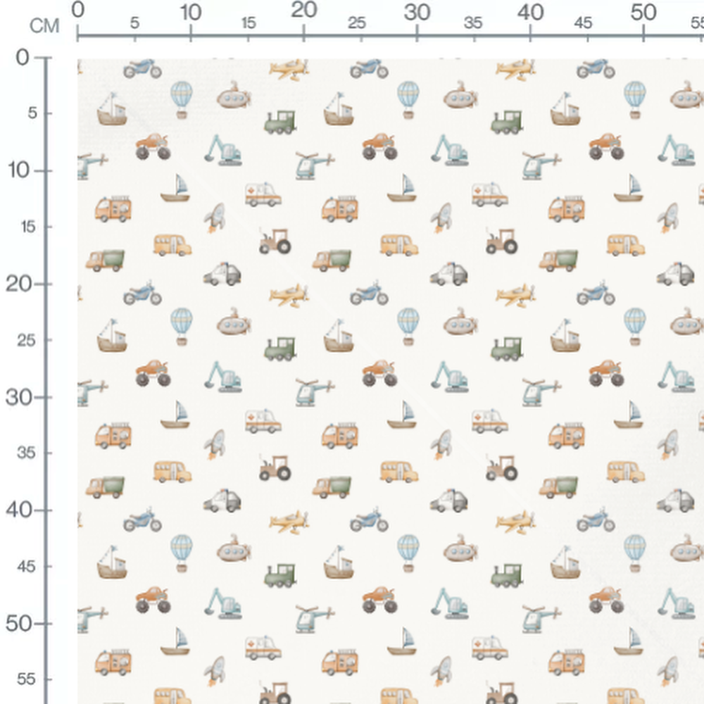 Tissu - Véhicules divers sur fond blanc