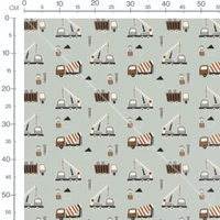 Tissu - Camions gris et maisons noires