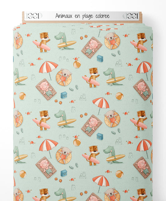 Tissu - Animaux en plage colorée