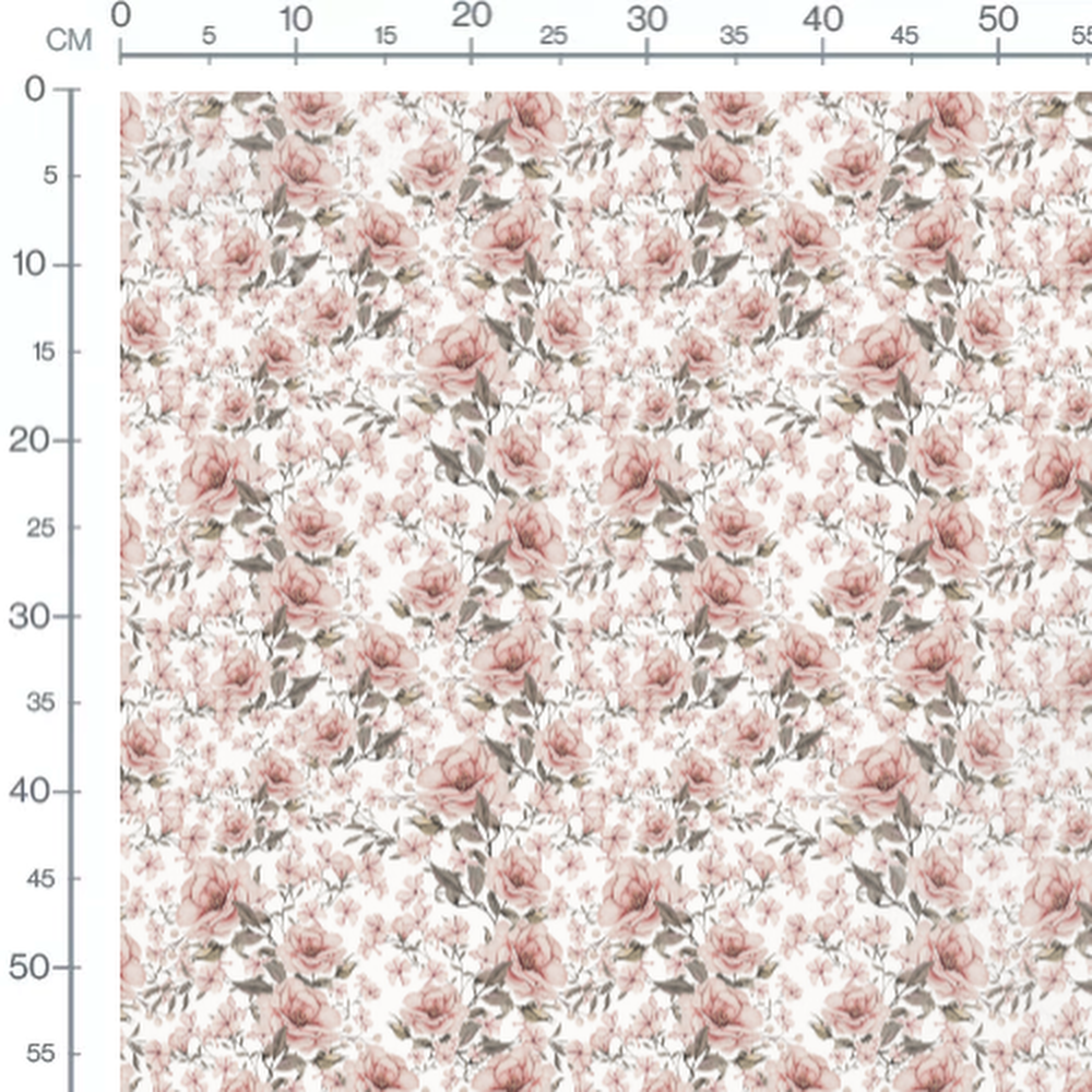 Tissu - Roses avec fleurs roses
