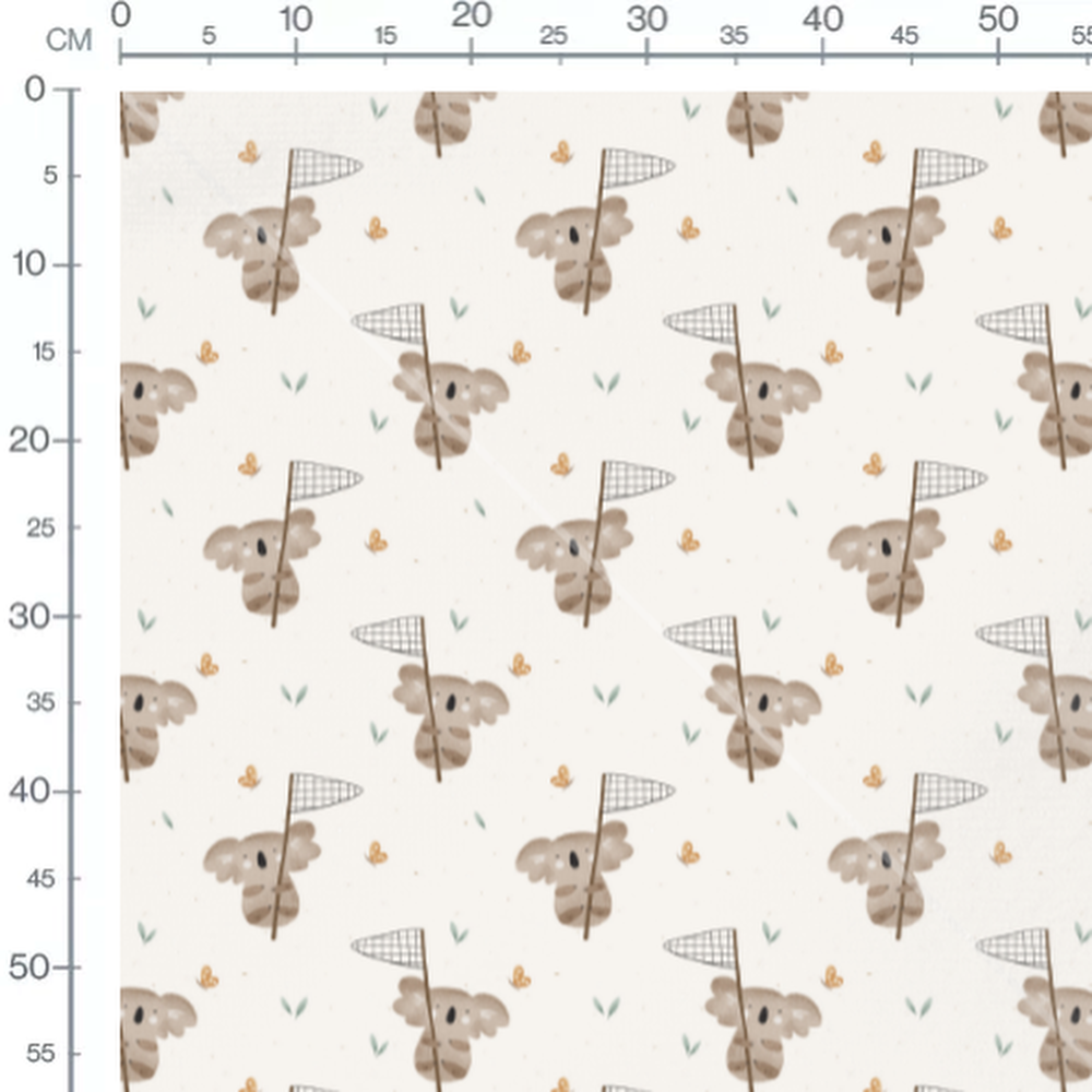 Tissu - Koalas avec filets à papillons