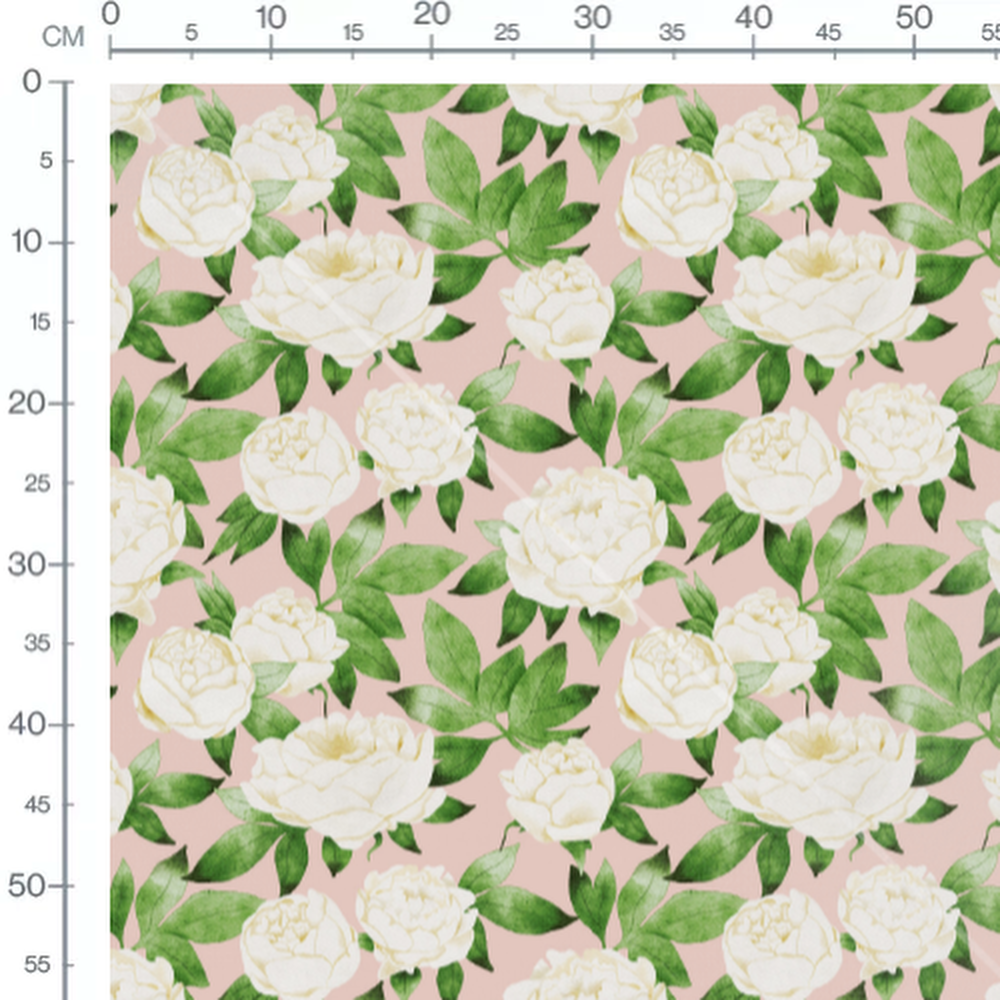 Tissu - Pivoines blanches sur rose