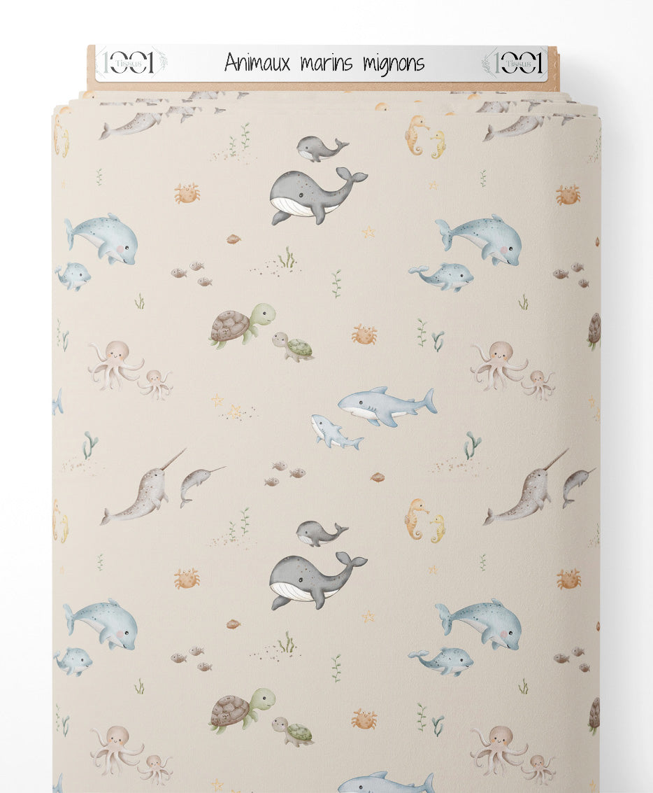 Tissu - Animaux marins mignons