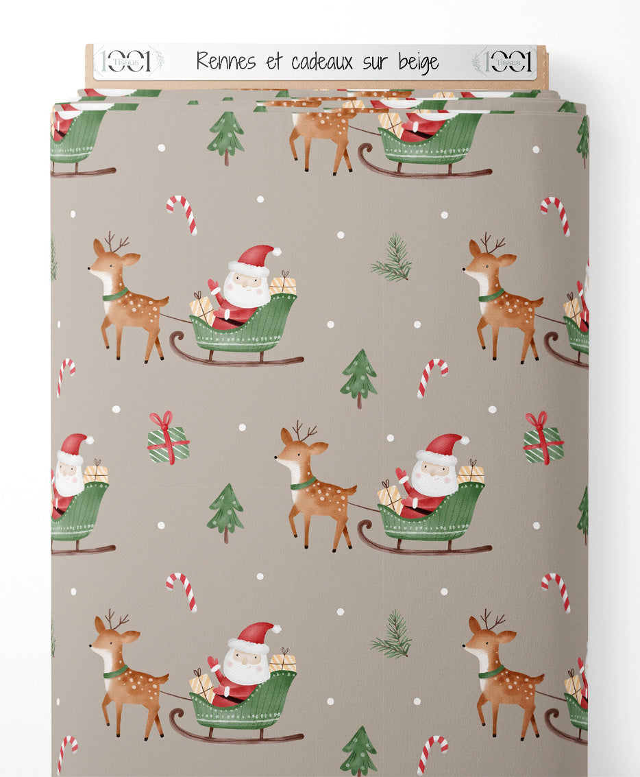 Tissu - Rennes et cadeaux sur beige