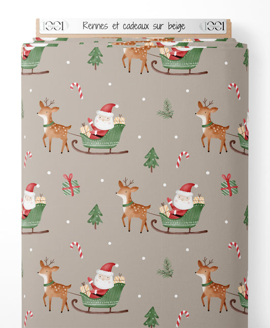 Tissu - Rennes et cadeaux sur beige