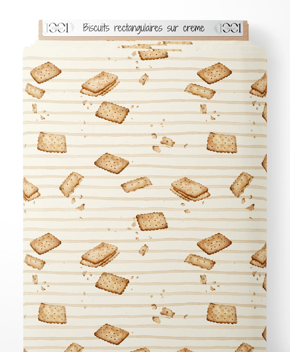 Tissu - Biscuits rectangulaires sur crème