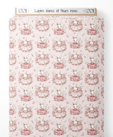 Tissu - Lapins blancs et fleurs roses