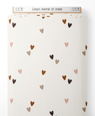 Tissu - Cœurs marron et crème