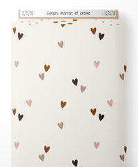 Tissu - Cœurs marron et crème