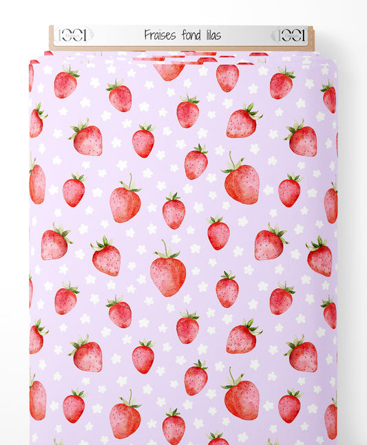 Tissu - Fraises sur fond lilas