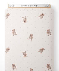 Tissu - Oursons et pois beige