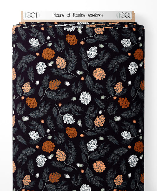 Tissu - Fleurs et feuilles sombres