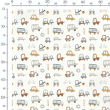 Tissu - Véhicules pastel sur blanc