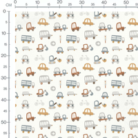Tissu - Véhicules pastel sur blanc