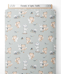 Tissu - Renards et lapins festifs