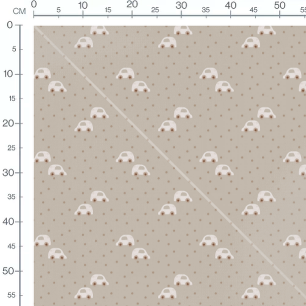 Tissu - Voitures blanches sur fond beige
