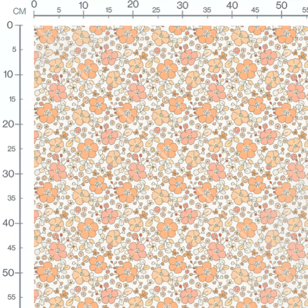 Tissu - Fleurs orange et rose variées