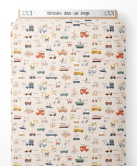 Tissu - Véhicules doux sur beige