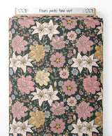 Tissu - Fleurs pastel sur fond vert