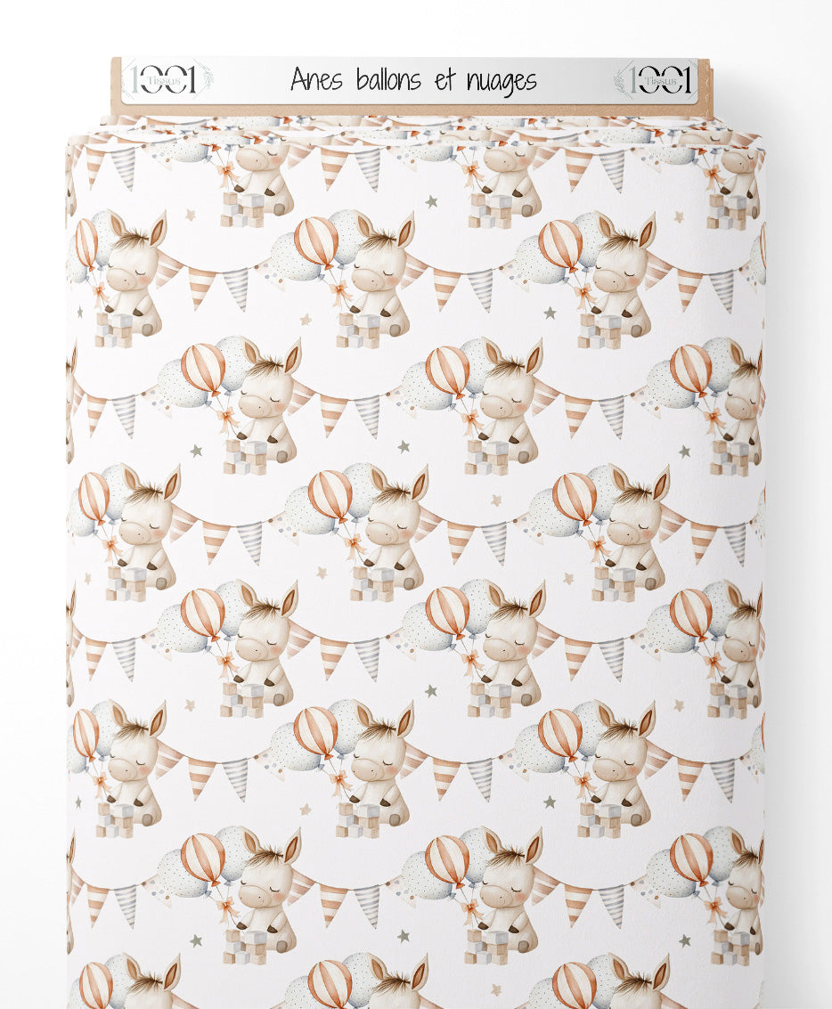Tissu - Ânes ballons et nuages