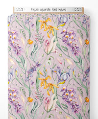 Tissu - Fleurs aquarelle fond mauve