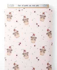 Tissu - Ours et points sur rose pâle