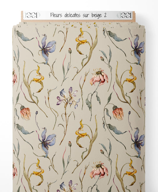 Tissu - Fleurs délicates sur beige 2