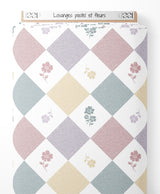 Tissu - Losanges pastel et fleurs