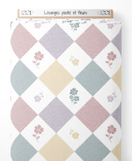 Tissu - Losanges pastel et fleurs