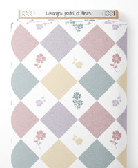 Tissu - Losanges pastel et fleurs