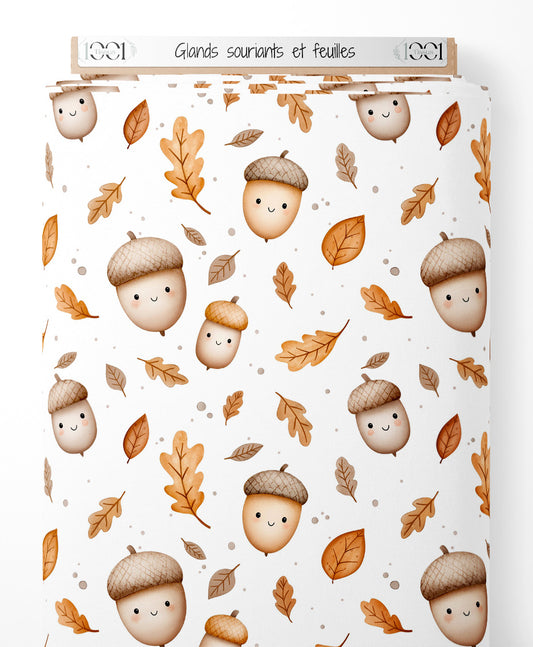 Tissu - Glands souriants et feuilles