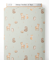Tissu - Animaux forestiers et fleurs