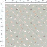 Tissu - Animaux de ferme sur fond vert