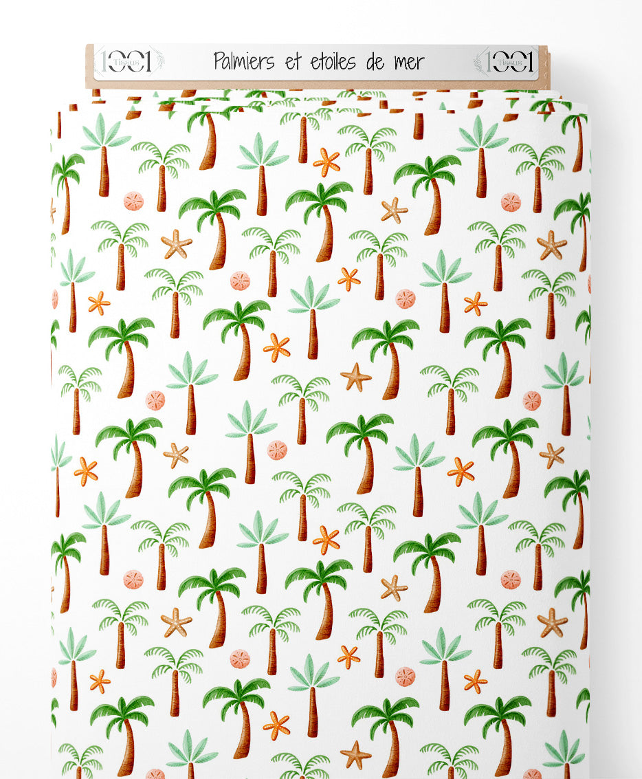 Tissu - Palmiers et étoiles de mer