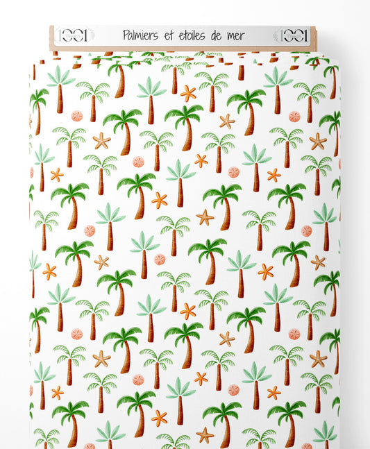 Tissu - Palmiers et étoiles de mer