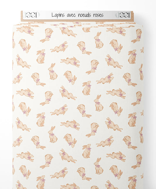 Tissu - Lapins avec nœuds roses