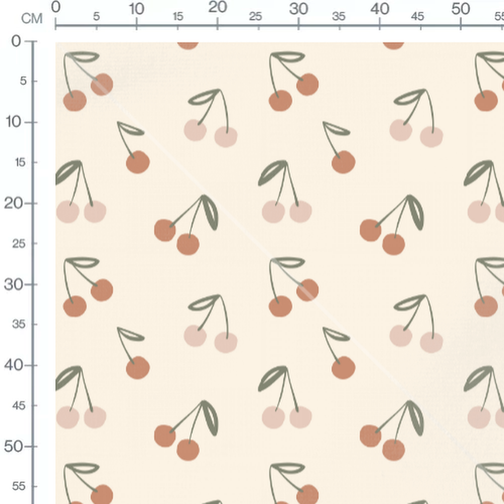 Tissu - Cerises pastel sur fond beige